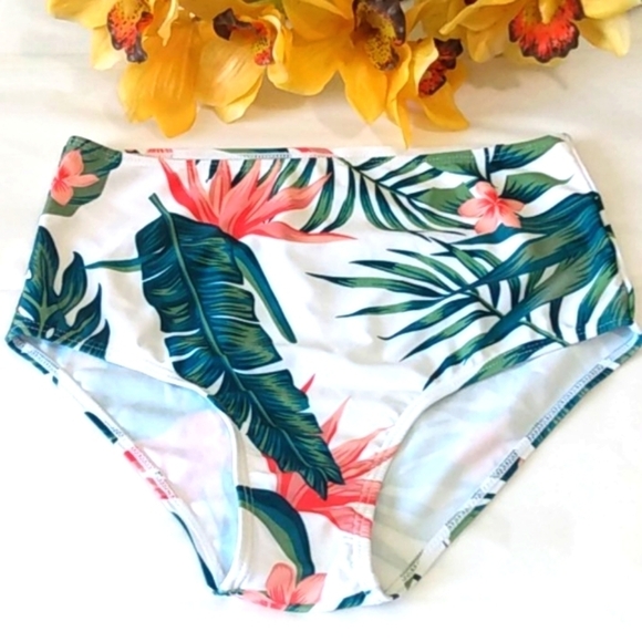 GREEN TWIST FRONT WRAP BIKINI TOP WHITE FLORAL HI-WAISTED BOTTOMS SZ MEDIUM NWOT - Picture 5 of 12